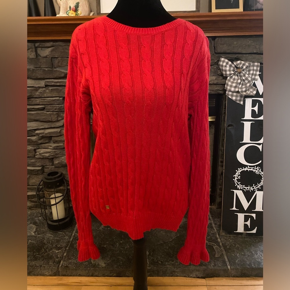 Lauren Ralph Lauren Ruby Cable Knit Sweater with Flared Ruffle Sleeves
